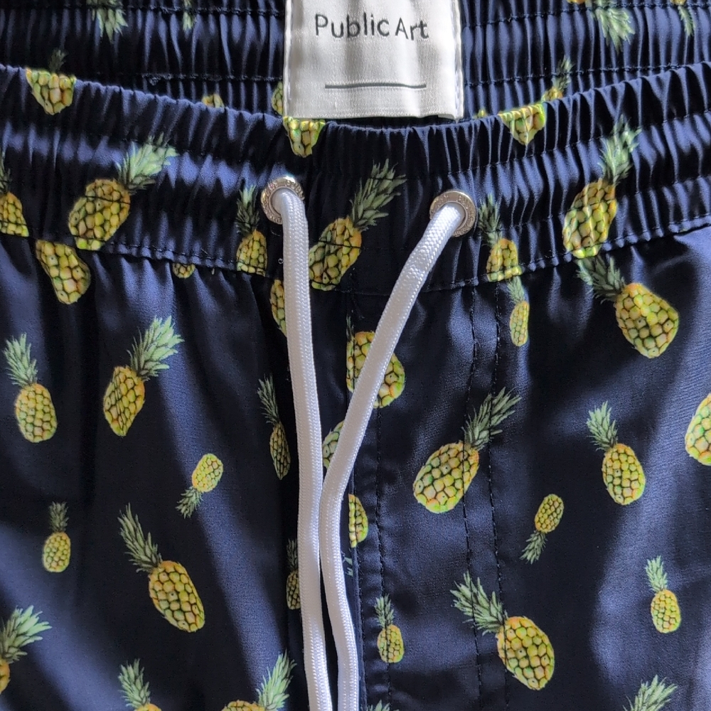 Public Art Blue and Yellow Pineapple Print Swim Trunks